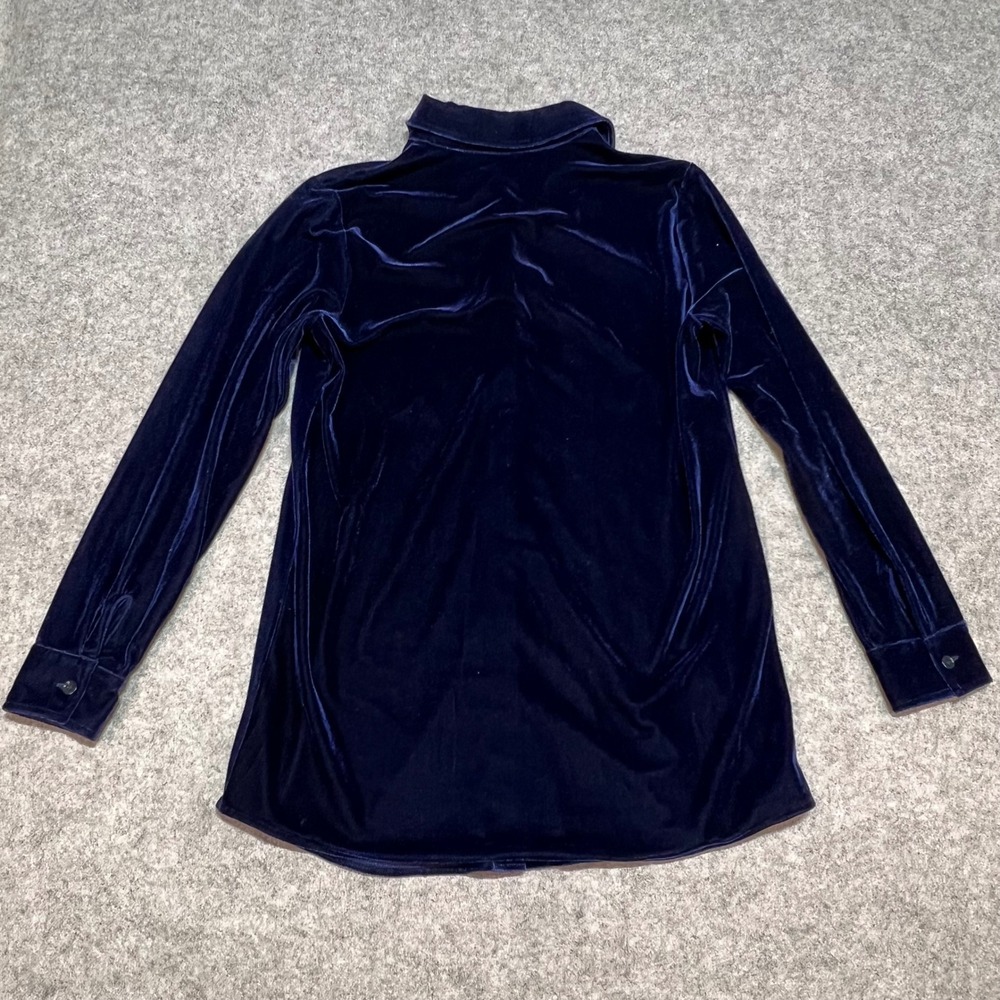 Soft Surroundings Womens Navy Blue Velvet Button Down Shirt XS Long Sleeve - Picture 3 of 6